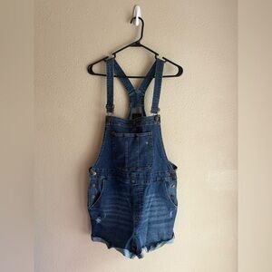 No Boundaries Women’s Blue Jean Overalls Shorts XL